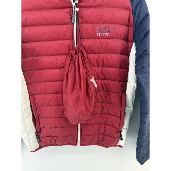 Scandinavian Explorer mens M packable Jacket Full Zip Puffer Red blue white down - Picture 5 of 15